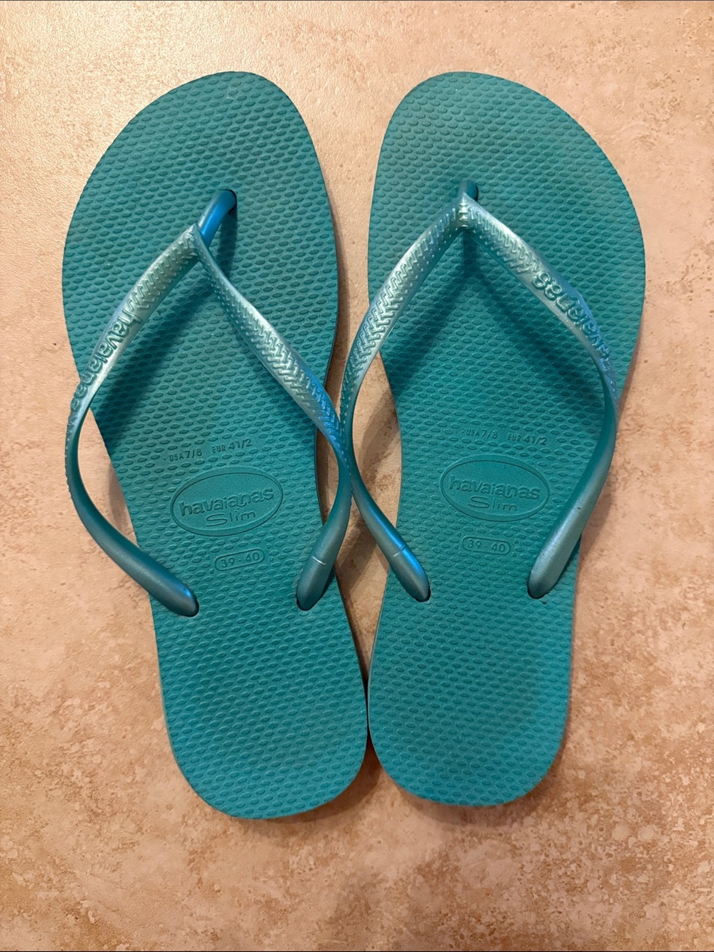 Havaianas Slim Flip Flops in Turquoise with Metallic Straps